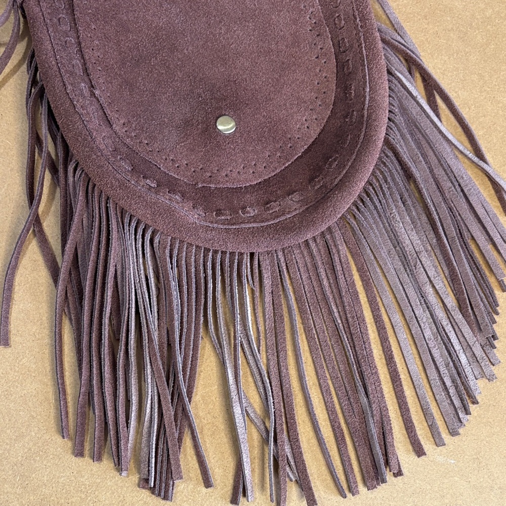 Vintage Brown Suede Crossbody Mini Bag Boho Y2K Festival Western Cowgirl Fringe - Picture 3 of 11